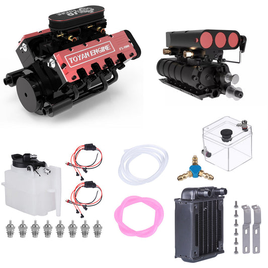TOYAN V8 Engine FS-V800 28cc Engine Model Kit with Supercharger Accessories That Works