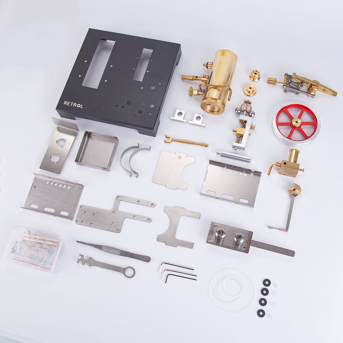 RETROL Full Metal Beam Engine Steam Engine Model Kit with Horizontal Boiler with Centrifugal Regulator Flyball