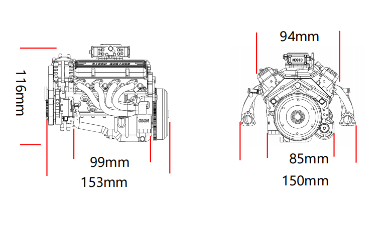 CISON Small-block 44CC 1/6 Scale Water-Cooled OHV 4-Stroke V8 Gas Engine Internal Combustion Engine - Build Your Own V8 Engine that Works