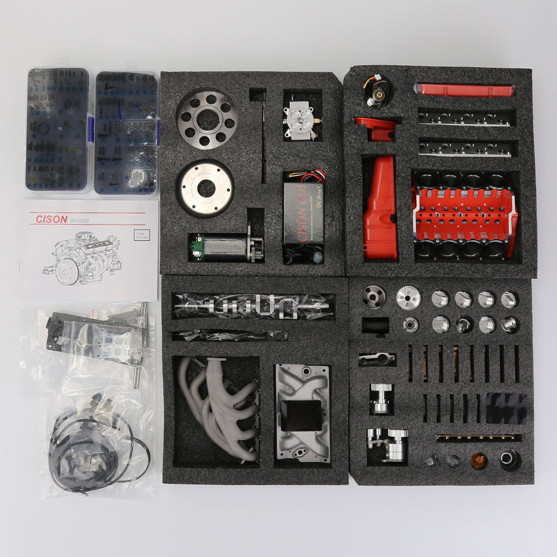 CISON Small-block 44CC 1/6 Scale Water-Cooled OHV 4-Stroke V8 Gas Engine Internal Combustion Engine - Build Your Own V8 Engine that Works