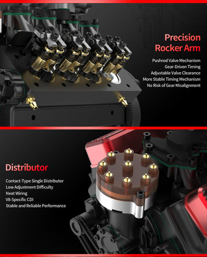 TOYAN V8 Engine FS-V800WGPC 28cc OHV Gasoline Engine - Build Your Own V8 Engine - V8 Engine Model Kit That Works