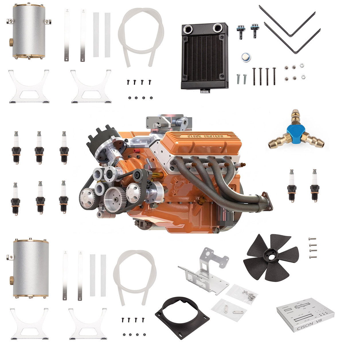 CISON V8 Engine Pro Small-block 44CC 1/6 Scale Water-Cooled 4-Stroke 8-Cylinder Gasoline Engine Internal Combustion V8 Engine Model Kit that Works