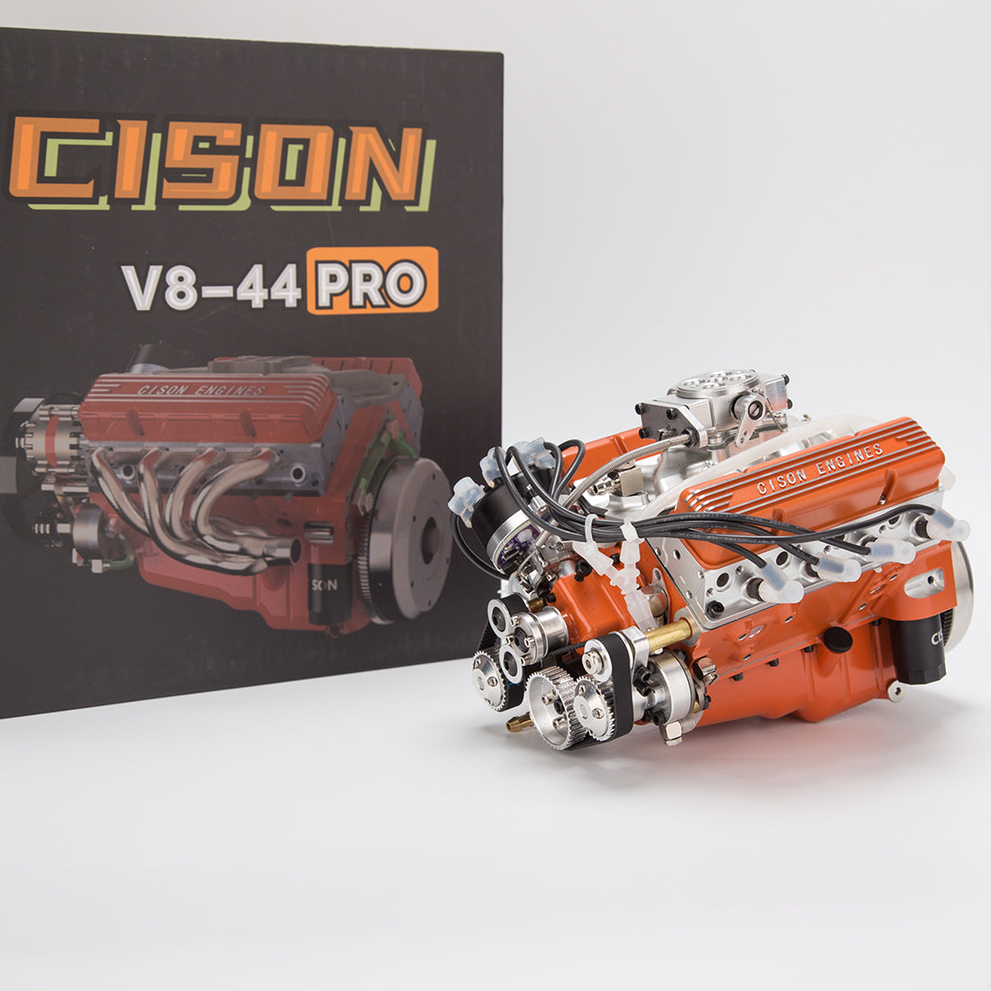 CISON V8 Engine Pro Small-block 44CC 1/6 Scale Water-Cooled 4-Stroke 8-Cylinder Gasoline Engine Internal Combustion V8 Engine Model Kit that Works
