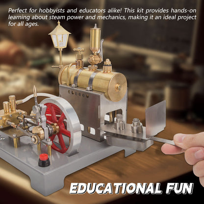 RETROL SE-02 Full Metal Stationary Steam Engine Model and Boiler Model Kit with Generator and Street Lamp