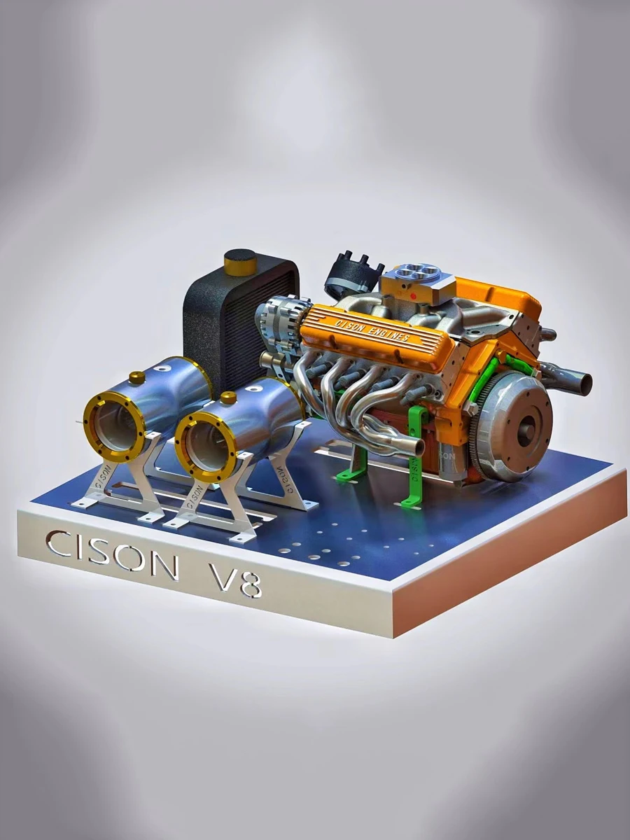 CISON V8 Engine Pro Small-block 44CC 1/6 Scale Water-Cooled 4-Stroke 8-Cylinder Gasoline Engine Internal Combustion V8 Engine Model Kit that Works