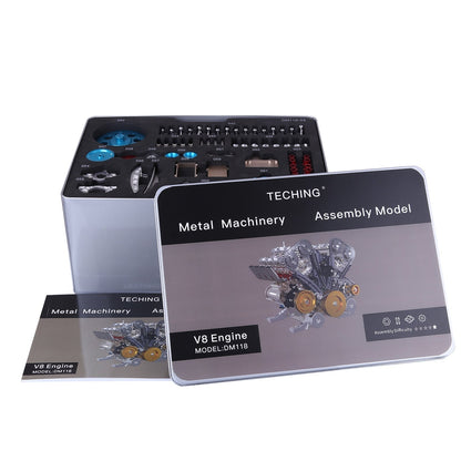 V8 Engine Model Kit that Works - Build Your Own V8 Engine - TECHING 1: 3 Full Metal V8 Car Engine Model Kit 500+Pcs