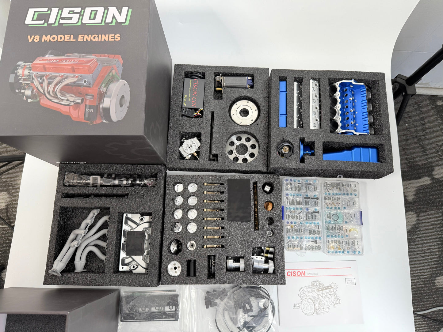 CISON V8 Engine Pro Small-block 44CC 1/6 Scale Water-Cooled 4-Stroke 8-Cylinder Gasoline Engine Internal Combustion V8 Engine Model Kit that Works