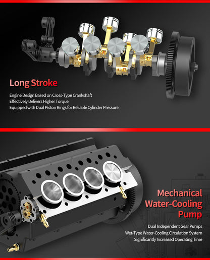 TOYAN V8 Engine FS-V800WGPC 28cc OHV Gasoline Engine - Build Your Own V8 Engine - V8 Engine Model Kit That Works