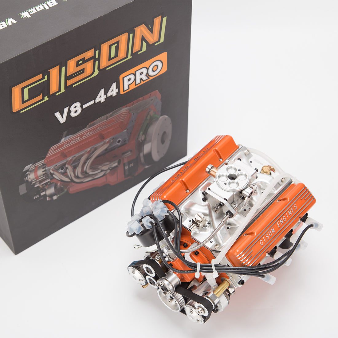 CISON V8 Engine Pro Small-block 44CC 1/6 Scale Water-Cooled 4-Stroke 8-Cylinder Gasoline Engine Internal Combustion V8 Engine Model Kit that Works