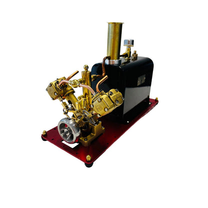 RW-BV2C Mini Reversible Reciprocating V-Type Dual-Cylinder Live Steam Engine and Boiler Model
