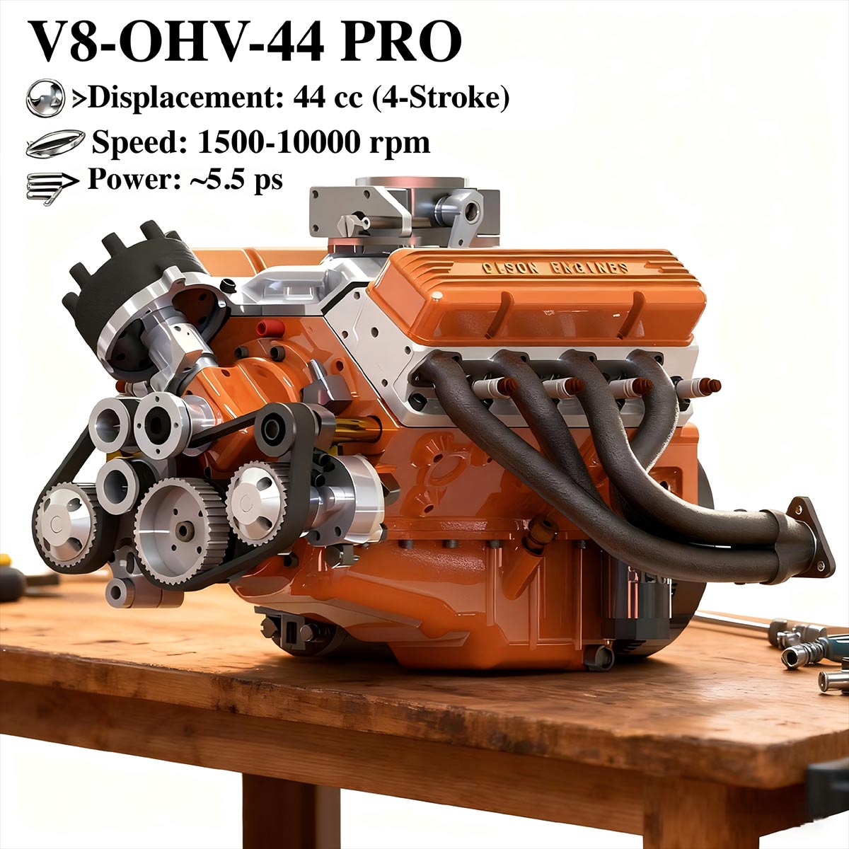 CISON V8 Engine Pro Small-block 44CC 1/6 Scale Water-Cooled 4-Stroke 8-Cylinder Gasoline Engine Internal Combustion V8 Engine Model Kit that Works