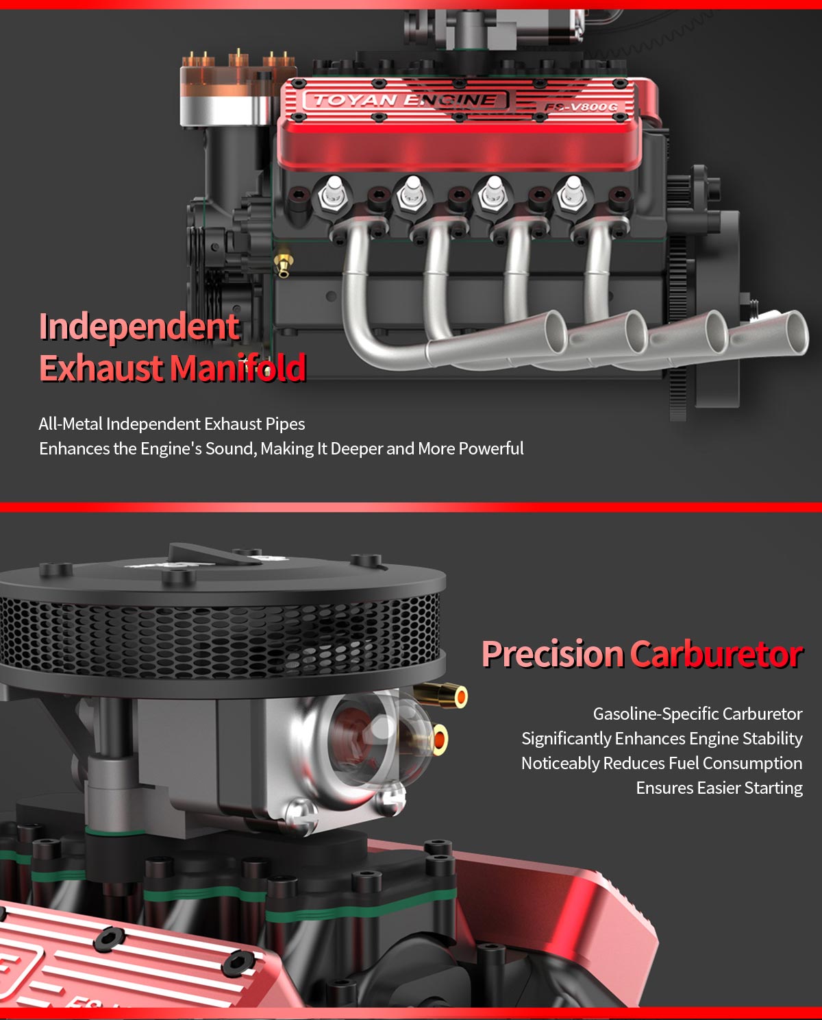 TOYAN V8 Engine FS-V800WGPC 28cc OHV Gasoline Engine - Build Your Own V8 Engine - V8 Engine Model Kit That Works