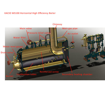 KACIO WS100L 850mL Horizontal Steam Boiler for Model Ship Steam Engine